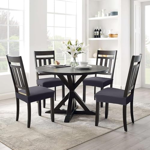 Smiry Stretch Jacquard Seat Covers for Dining Room Chairs Set of 2 - color: Dark Grey, size: Set of 2
