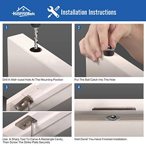 HOMOTEK 4 Pack Drive in Ball Catch with Strike Plate for Closet Doors, Black, 13/16 Inch x 1-1/8 Inchs,Die-cast, Adjustable Tension Ball - color: Black