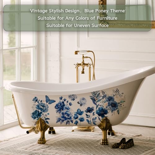 Floral Rub on Transfer for Furniture Wood Glass DIY - color: Blue Poney
