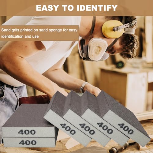 6 Pack 400 Grit Hand Sanding Block, Washable and Reusable Sanding Sponge Great for Pot Brush Pan Brush Sponge Brush Glasses Sanding Wood Sanding Metal Sanding (400 Grit)
