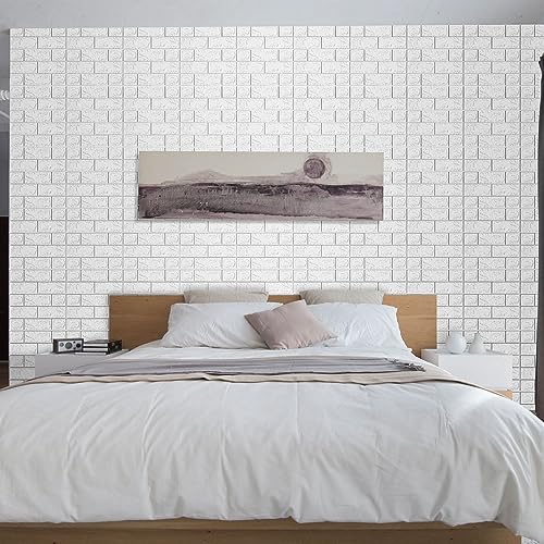 3D Wall Panels Peel and Stick in White, 20 PCS XPE Foam 3D Wallpaper, Faux Brick Wall Panels for Bedroom, Stairs, Kitchen - color: White Brick, size: 20PCS