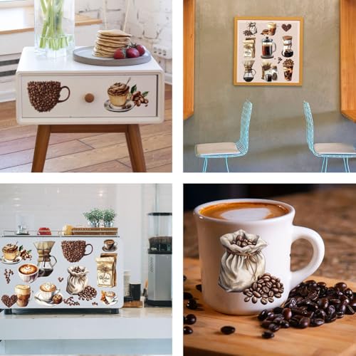 OLYCRAFT 3pcs/Set Coffee Rub on Transfers for Furniture and Crafts 6x12 inch Coffee Beans Furniture Decals Teapots Coffee Maker Transfer Stickers Rub on Decals for Wood Furniture Home Decoration - style: Coffee