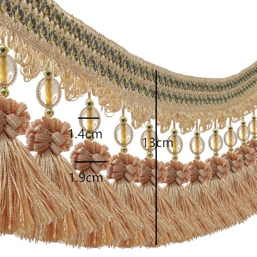 3yards Pom Pom Curtain Fringe Trim Beads Ball Tassel Trimming Sewing Ribbon Upholstery Fabric (Orange) - color: orange