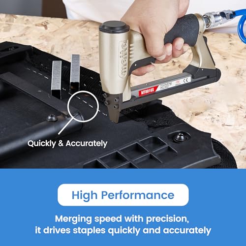meite Pneumatic Upholstery Staple Gun for 21 Gauge 1/2-Inch Crown Staples, Heavy-Duty Stapler Gun for Woodworking, Carpentry, and DIY Projects (Model MT8016)