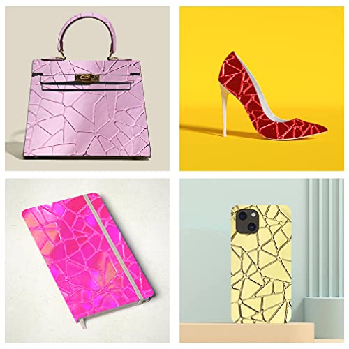 HYANG Mirror Embossed Metal Water Cube Violet PU Faux Leather Sheets 1 Roll 12"X53"(30cmX135cm), Faux Leather Very Suitable for Leather Earrings, Bows, Handbag ,Sewing ,Crafts Making - color: Violet