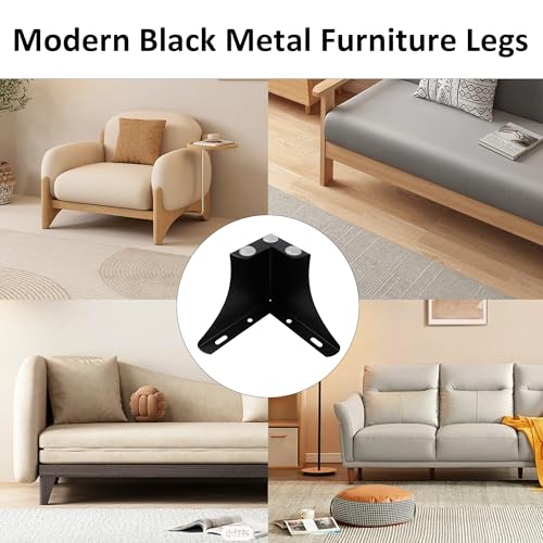 4PCS 4Inch Black Metal Furniture Legs, Modern Sofa Legs Dresser Legs Cabinet Legs, Heavy Duty Furniture Replacement Feets for Cabinet Bed Cupboard Sofa Couch - size: 4Inch Height