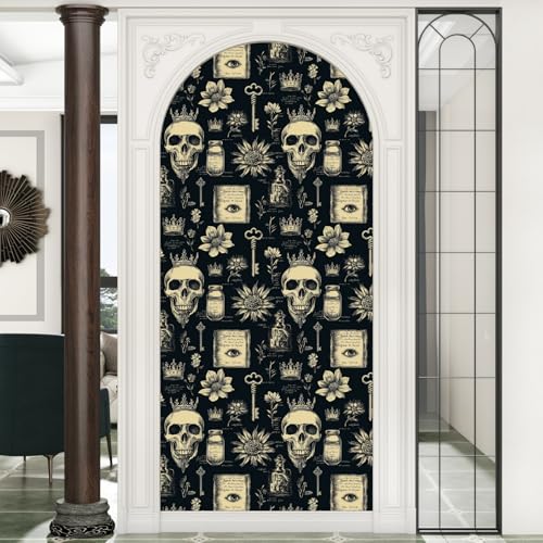 Laatse Gothic Black Beige Skull Floral Wallpaper Peel and Stick 17.5"x118" - color: Black&Grey, size: 17.5" x 118"