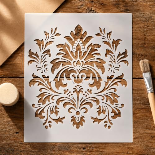 Damask Stencil Template - Reusable Victorian Big Stencils for Painting on Wood, Glass, Wall Rock, Walls, Canvas, Glassware, Spray Painting, Airbrushing (7 x 9) - style: 7 x 9