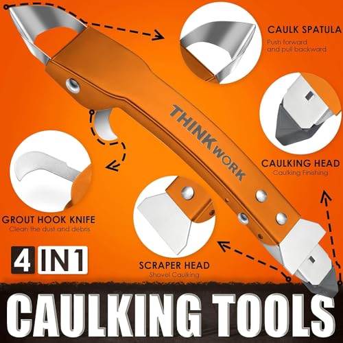 4 in 1 Silicone Caulking Tool Kit, Stainless Steel Caulk Remover Tool - color: Orange