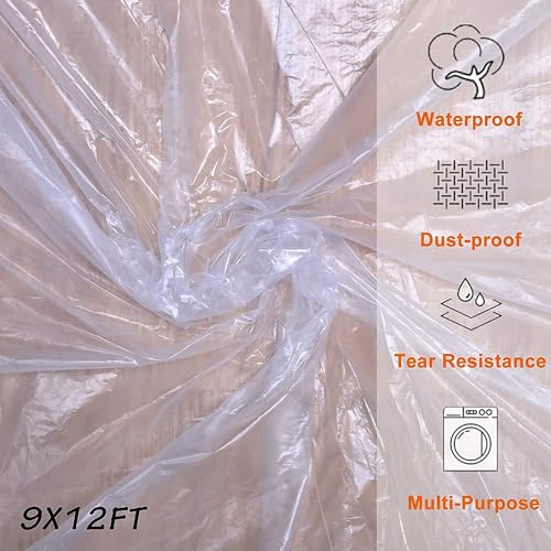 5 Pcs 9x12ft Plastic Drop Cloths for Painting, Plastic Tarp Waterproof Dustproof Multi-Purpose Furniture Cover Floor Wall Protection Film