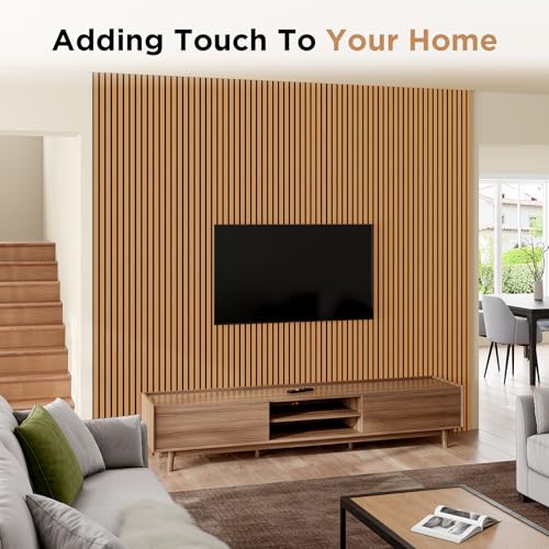 SMARTSTANDARD Wood Slat Acoustic Wall Panels 4 Pack 94"x12.6" Light Brown, - color: Light Brown, size: 94.5" x 50.4"