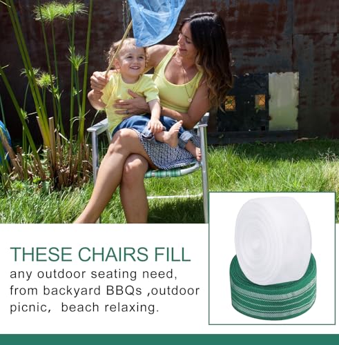 HESTYA 2 Rolls 2 1/4 Inch x 100 Feet Lawn Chair Webbing Folding Polypropylene Webbing for Outdoor Furniture Seat Repair Replacement - color: Green White, White Gray
