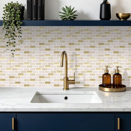 Peel and Stick Backsplash Tile, 10-Sheet Warm Beige Self Adhesive Marble Tile, Stick on Backsplash for Kitchen and Bathroom, 12"x12" Wall Tiles with Marble Look - color: Warm Beige