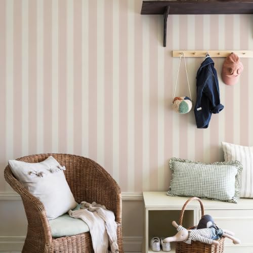 Pink and White Cream Striped Wallpaper Peel and Stick Girls Nursery Self-Adhesive Removable Waterproof Wallpaper for Bedroom Kitchen Bathroom (Blush, 17.32"x 590.55") - color: Blush, size: 17.32"x 590.55"