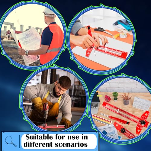 6 Pcs Woodworking Scriber Marking Line Ruler Adjustable Aluminum Alloy Sliding T-Square Ruler Precision Line Drawing Aid Ruler with Angle Scale Measuring Tool and Carpenter Pencil