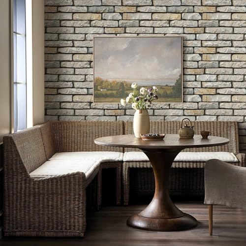 Commomy Peel and Stick Faux Stone 3D Wall Panels 12 pcs of 22.8" x 11.8" - color: Large Brick-J