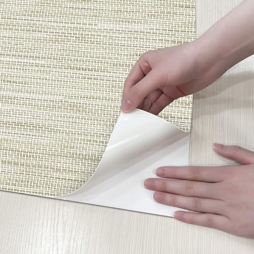 JiffDiff Grasscloth Wallpaper Peel and Stick,17.3"x472" Cream Grassweave Stick on Wallpaper Textured Self Adhesive Wallpaper Contact Paper - color: Beige, size: 17.3" x 472"