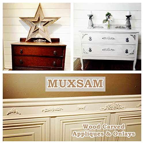 Wood Rose Appliques Onlays Set, 5Pcs Unpainted Decorative Carved Decals - size: Large