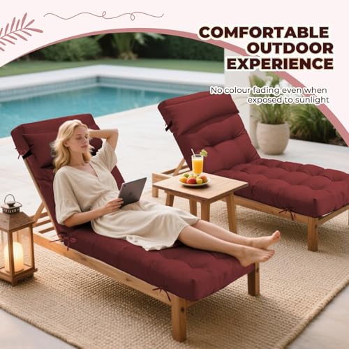 76 x 22 x 4.7 Waterproof Chaise Lounge Chair Cushion Outdoor Red - color: Red, size: 1 Pack