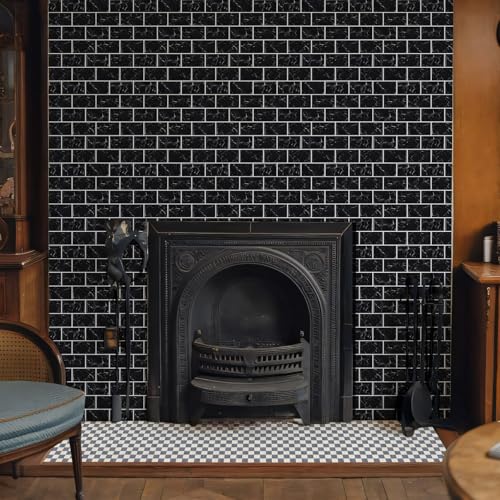 10 Sheets Thicker Design Peel and Stick Backsplash, 12"x12" Peel and Stick Wall Tiles, Subway Look Marble Tiles Backsplash for Kitchen and Bathroom, Black Marquina - color: Black Marquina