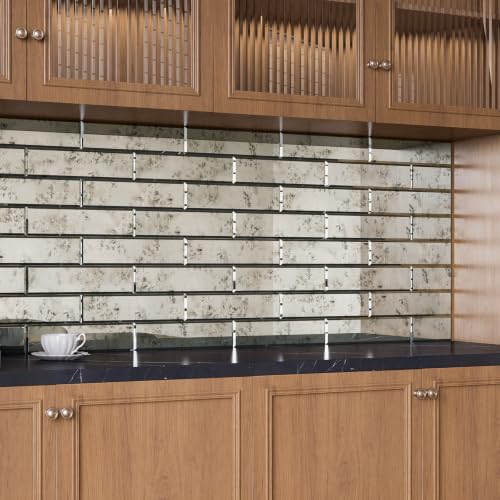 Lovdeco Peel & Stick Silver Antique Mirror Tile 3x12 Inch Beveled (20 Pcs) - color: Sliver Light Antique, size: 3x12 inch