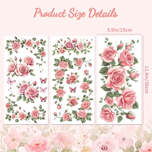 Peacoblue Pink Rose Vine Rub On Transfers for Furniture Craft 6"x12" - style: Pink Rose Vine