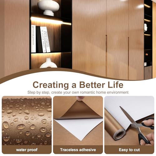 Brass Stainless Steel Contact Paper for Countertops Cabinets - color: Brass, size: 15.7" x 472"