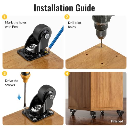 1 Inch Small Caster Wheels for Furniture Low Profile Casters Set of 4