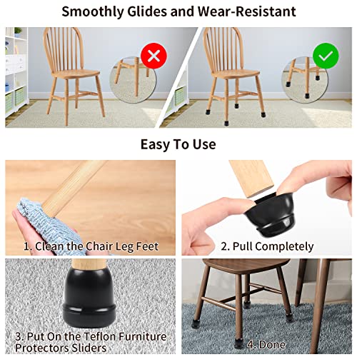 Ezprotekt Chair Leg Sliders for Carpet, 24 Pcs Round Chair Glides for Carpet, Carpet Furniture Pads Stool Leg Protectors Caps, Carpet Furniture Glides Quickly and Easily (M Fit: 0.87"-1") - size: M-Black