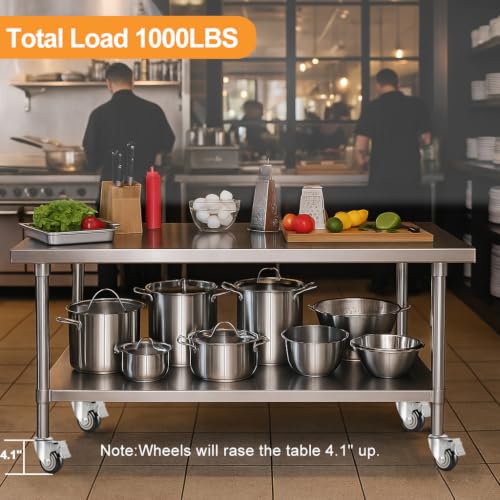 3 Inches Prep Table Wheels, Expanding Stem Casters, Threaded Swivel Casters Set of 4 Heavy Duty Castors Fit 7/8",1-1/4",1-1/2"and 1-5/8"ID Tube Pipe Legs for Stainless Steel Kitchen Cart,Shelving Rack - style: No Brake