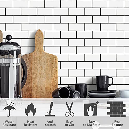 STICKGOO Peel and Stick Backsplash on Subway Tile, Polished White - color: White
