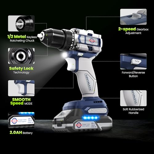 20V Max Brushless Cordless Drill Kit, 60 N·m, 1/2-Inch Keyless Chuck - color: Grau 2