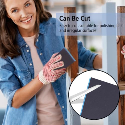 16 Pack 320 Grits Sanding Sponge Fine Sanding Block, Washable and Reusable Wet Dry Sandpaper Block Sandpaper Sponge for Wood Metal FurniturePaint and Drywall - color: Blue, size: 320 Grits-16PCS