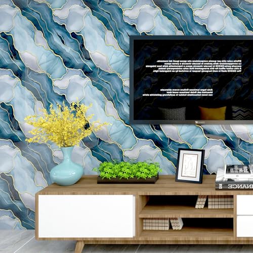 Haimin 3D Wall Panels Peel and Stick Marble Tile Look 10 Pack Waterproof - color: Blue Gold-010
