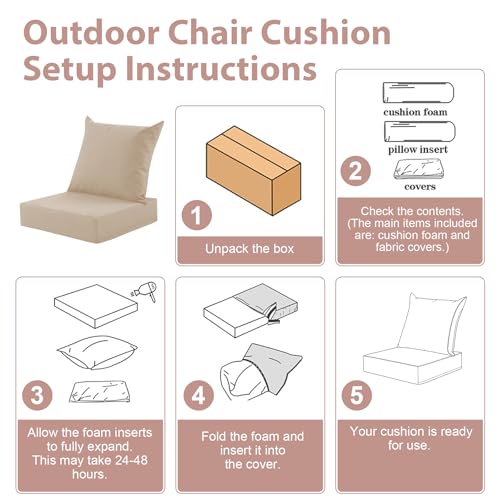 Outdoor Deep Seat Cushion Set, 24x24 Inch, Beige, Set of 1 - color: Beige