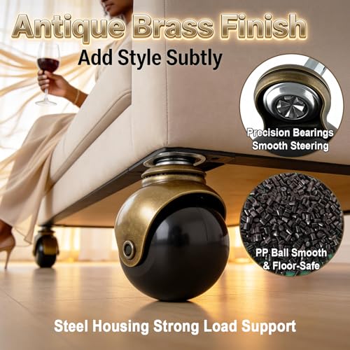 Zerobe 2" Ball Caster Wheels: Antique Brass Swivel Casters (12-Pack) - color: Bronze-12pcs