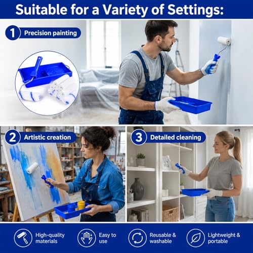Paint Roller Small Set with Paint Tray and Paint Roller Hanger, 10 Pieces, 10 cm, Two Materials Paint Roller Used with Smooth Walls Plasterboard Ceilings Wallpaper