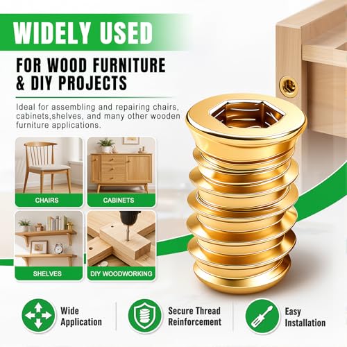 Twidec/70PCS M6 Threaded Inserts for Wood Furniture Screw-in Nut Wood Inserts Bolt Assortment Kit with M6 Hex Wrench and Drill Bit(M6X15mm) - size: M6-1.0x15mm