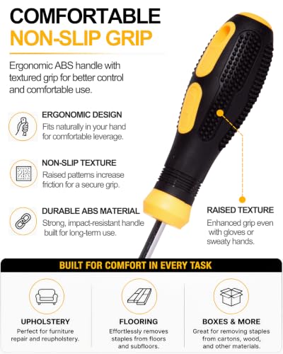 Heavy Duty Staple Remover Tool with Double Pronged Head, Upholstery Staple Puller for Furniture, Carpet, Floor, Wood, Carton and Tack Removal, Industrial Nail Lifter Tool