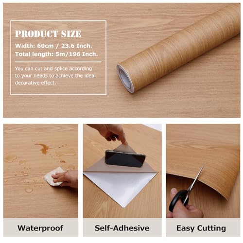 Wood Grain Contact Paper Peel and Stick Wallpaper Self Adhesive Wall Paper for Furniture Countertop Drawer Shelf Liner Cabinet Waterproof Easy to Clean 23.6" X 196" - color: Teak, size: 23.6"W x 196"L