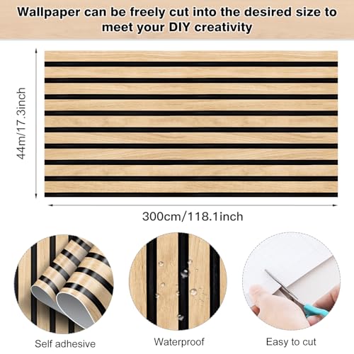 HLNIUC Wood Wallpaper 17”X118” Wood Panel Wall Paper Textured Wallpaper Peel and Stick Natural Wood Contact Paper Faux Wood Planks Self Stick Room Paper Wall Slats Panel Adhesive Art Paper for Kitchen - color: Nature Wood Wallpaper