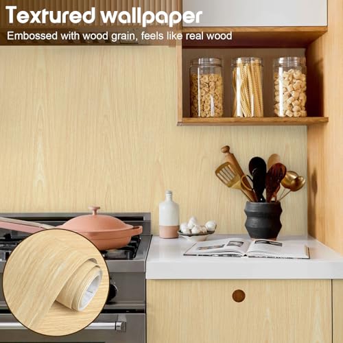 Fititem 393”×17.3” Wood Grain Contact Paper Light Oak Faux Wood Wallpaper - size: 17.3" x 393"