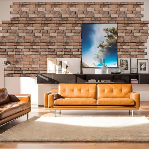 3D Wall Panels Peel and Stick 10 Pcs Brick Textured PVC Panels - color: Red Stone