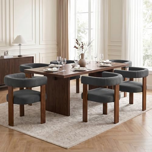Usaint Wooden Barrel Dining Chairs Set of 4 with Walnut Wood Legs and Arm - color: Dark Gray, size: Set of 4