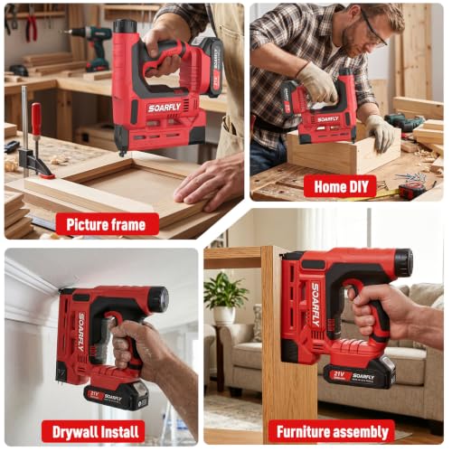 Nail Gun Battery Powered, 18 Gauge 2-in-1 Cordless Brad Nailer Stapler (Includes 2 × 2.0Ah Battery), Charger, 1500 Staples and Nails, Electric Staple Gun for Carpentry and Upholstery