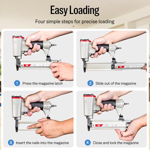 meite F32 Pneumatic Brad Nailer Kit Includes 1,000pcs 18 Gauge Brad Nails 1-Inch, Small Finishing Nail Gun Nails Ideal for Trim Work, Furniture Building & Finish Applications