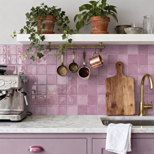VICCI 20 Sheets Peel and Stick Wall Tile Stickers, 6" x 6" - color: Pink