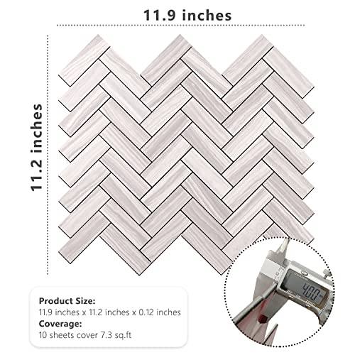 STICKGOO 10-Sheet Peel and Stick Backsplash, PVC Backsplash Tile, Herringbone Self Adhesive Wall Tile for Kitchen Bathroom, Laundry Room, Fireplace - color: Grey Serpeggiante