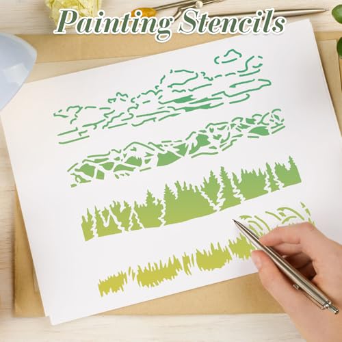 15Pcs Mountains and Animals Stencils for Crafts Reusable(5.9X5.9 Inch) - color: Animals