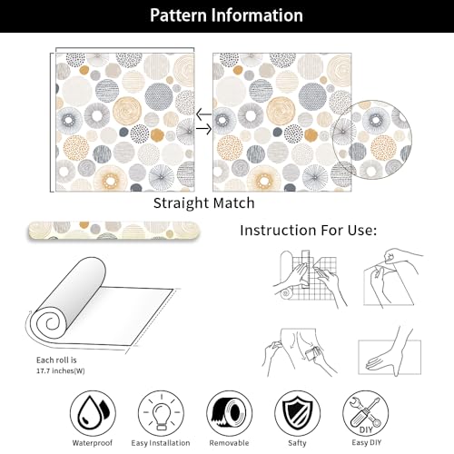 MuralPeel Modern Grey Yellow Geometric Retro Circle Peel and Stick Wallpaper Self Adhesive Removable Easy Peel Off Stick on Wall Paper for Bedroom Cabinet Renter - color: Grey/Yellow, size: 17.7" x 118.1"